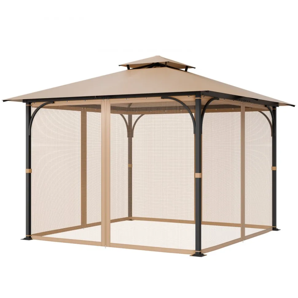 VEVOR Gazebo Netting Replacement, Fit Most 10 x 10 x 7 FT Gazebo Curtain, Outdoor Garden Net, 4-Panel Sidewall Mesh Net, Patio Midge Netting with Double Zipper, Canopy Screen (Netting Only)