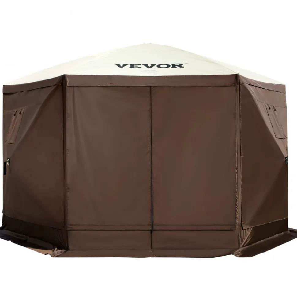 VEVOR Gazebo Screen Tent, 12 x 12 ft, 6 Sided Pop-up Camping Canopy Shelter Tent with Mesh Windows, Portable Carry Bag, Ground Stakes, Large Shade Tents for Outdoor Camping, Lawn and Backyard