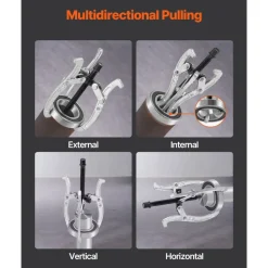VEVOR Gear Puller Set, 3 in/4 in/6 in/8 in 3 Jaw Bearing Puller with Reversible Jaws, 2 Jaw/3 Jaw Pulley Puller Tool, 4 PCS Heavy Duty Bearing Puller Tool Kit for Pulley Gear Bearing Flywheel Removal