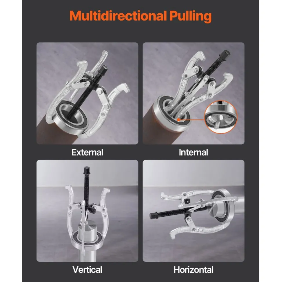 VEVOR Gear Puller Set, 3 in/4 in/6 in/8 in 3 Jaw Bearing Puller with Reversible Jaws, 2 Jaw/3 Jaw Pulley Puller Tool, 4 PCS Heavy Duty Bearing Puller Tool Kit for Pulley Gear Bearing Flywheel Removal