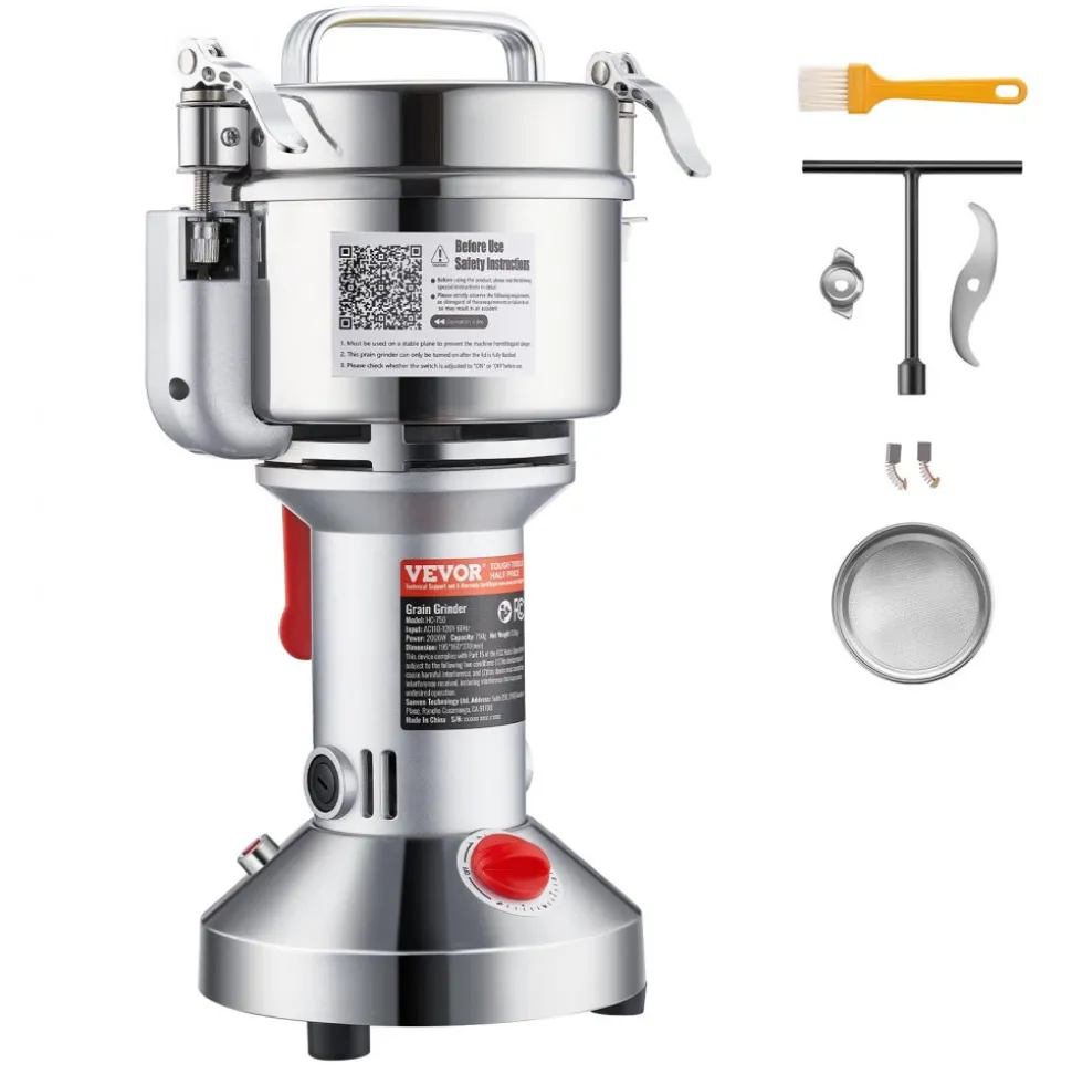 VEVOR 500g Electric Grain Mill Grinder, 2000W 28000RPM High Speed Spice Corn Dry Grinding Machine, Stainless Steel Pulverizer Powder Machine for Dried Grains Coffee Beans Spices Nuts (270° Swing Type)