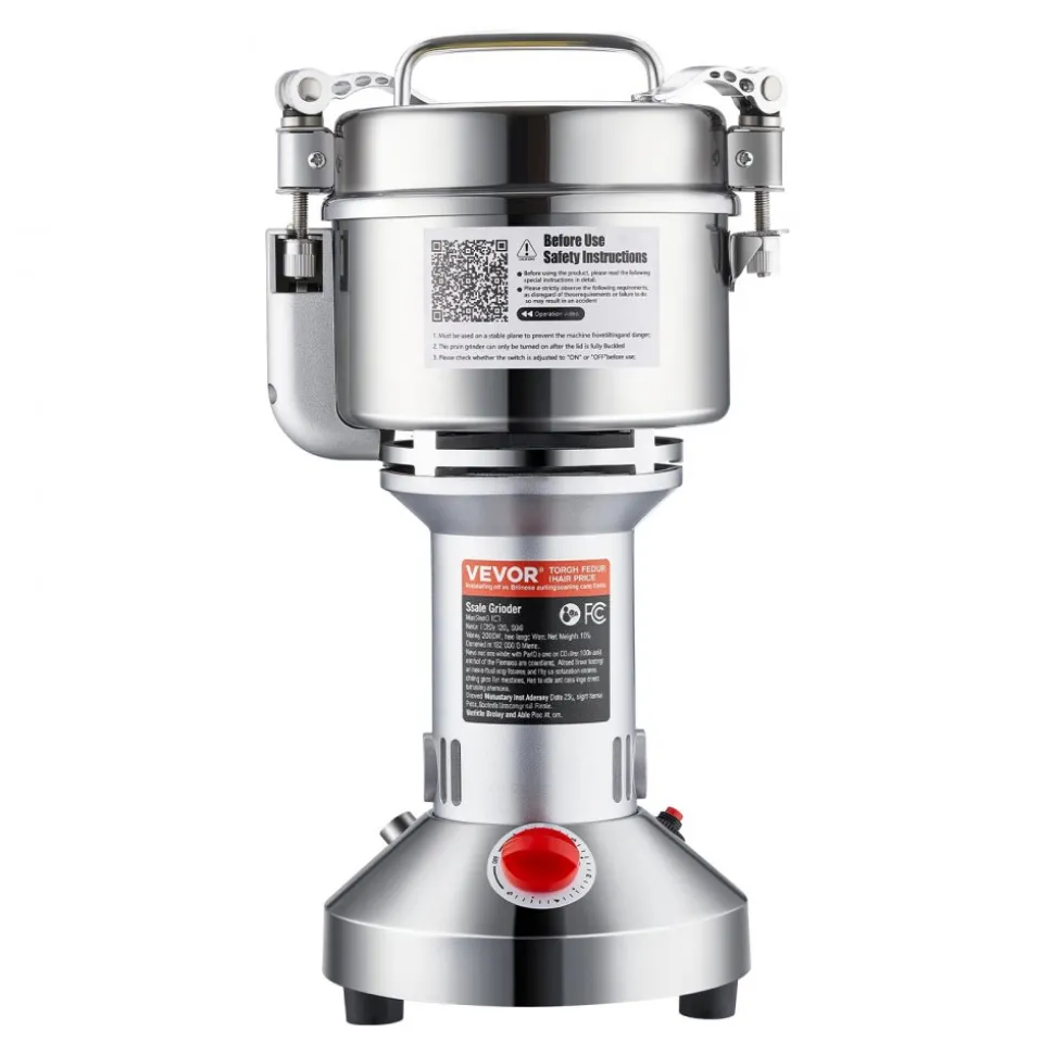 VEVOR 500g Electric Grain Mill Grinder, 2000W 28000RPM High Speed Spice Corn Dry Grinding Machine, Stainless Steel Pulverizer Powder Machine for Dried Grains Coffee Beans Spices Nuts (270° Swing Type)