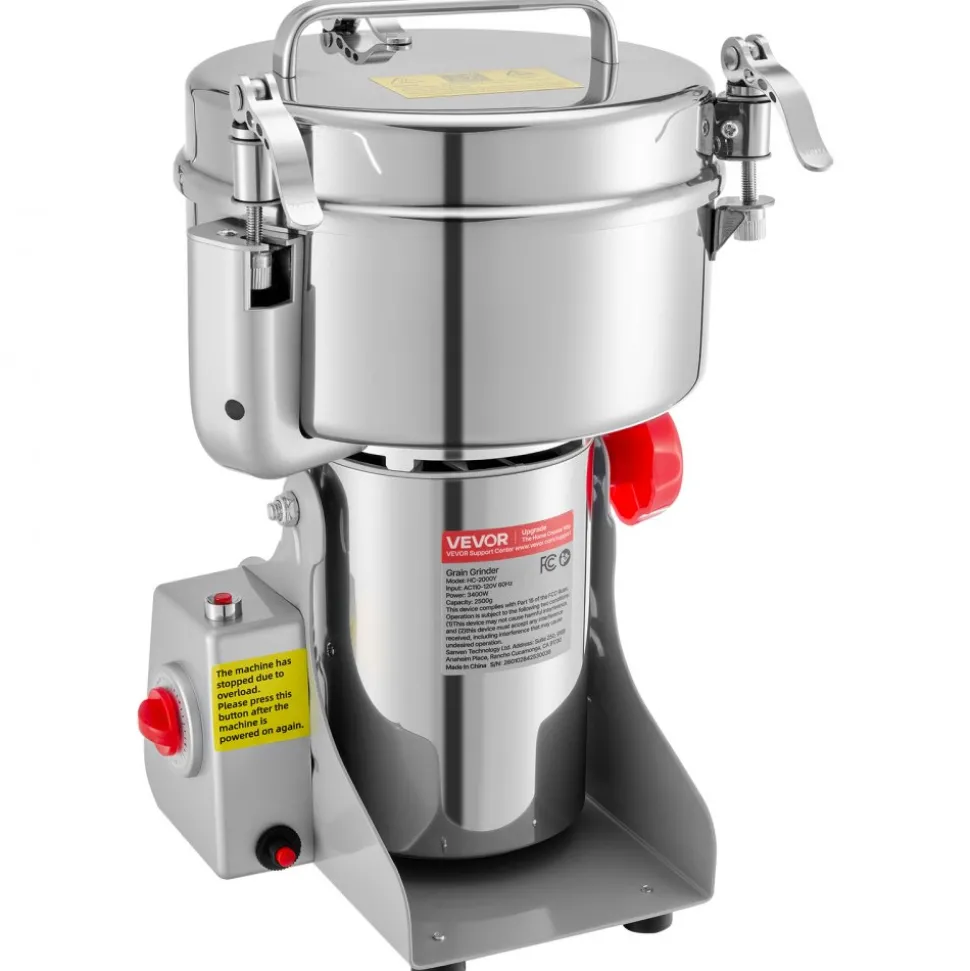 VEVOR 2000g Electric Grain Mill Grinder, 3400W 32000RPM High Speed Spice Corn Dry Grinding Machine, Stainless Steel Pulverizer Powder Machine for Dried Grains Coffee Beans Spices Nuts (270° Swing Type)