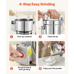 VEVOR 300g Electric Grain Mill Grinder, 1500W 28000RPM High Speed Spice Corn Dry Grinding Machine, Stainless Steel Pulverizer Powder Machine for Dried Grains Coffee Beans Spices Nuts (270° Swing Type)