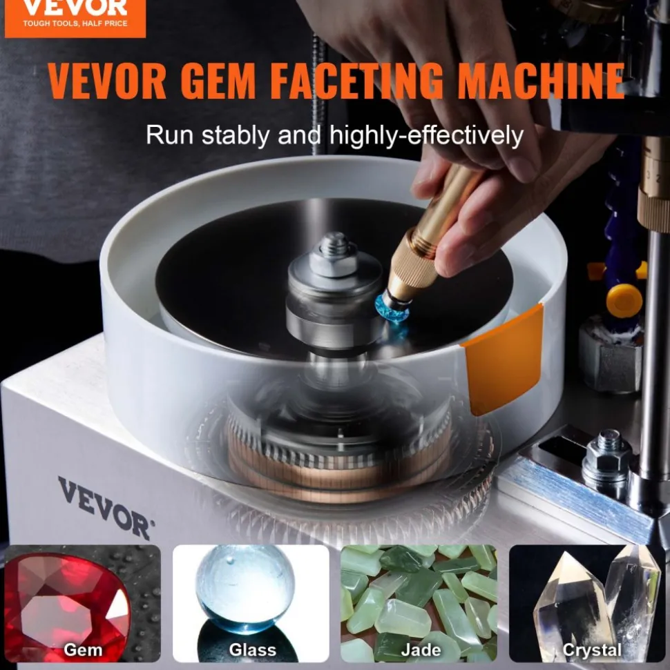 VEVOR Gem Faceting Machine, 180W Jade Grinding Polishing Machine 0-2980RPM Adjustable Rotating Speed, Rock Jewel Angle Polisher with Precise Mechanical Manipulator & Scale Gem Jade Stone Crystal