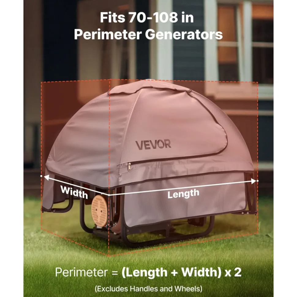 VEVOR Generator Cover, 36 x 26 x 26 Inch Waterproof Generator Cover for Most Generators 70-108 Inches Perimeter, Portable Generator Running Cover with Heavy Duty Thicken Oxford Fabric, Grey