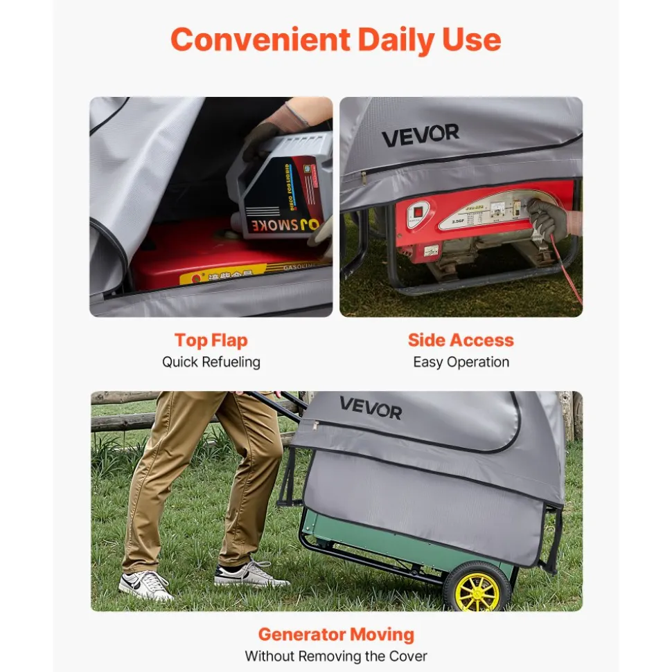 VEVOR Generator Cover, 36 x 26 x 26 Inch Waterproof Generator Cover for Most Generators 70-108 Inches Perimeter, Portable Generator Running Cover with Heavy Duty Thicken Oxford Fabric, Grey