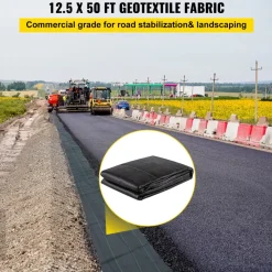 VEVOR Geotextile Fabric, 12.5 x 50 ft 3.5oz Woven PP Driveway Drain Cloth with 600lbs Tensile Strength, Heavy Duty Underlayment for Soil Stabilization, Landscaping, Weed Barrier, 12.5FT50FT-3.5OZ, Bla