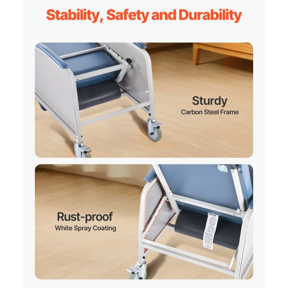 VEVOR Geri Chair Recliner, 3-Position Reclining Geri Chair, Movable Medical Recliner Chairs with 4 Wheels, Soft Padded Seat & Detachable Tray, Ideal for Hospital, Nursing Home, and Geriatric Home Care