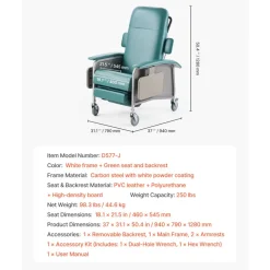 VEVOR Geri Chair Recliner, 4-Position Reclining Geri Chair, Trendelenburg Medical Recliner Chair with 4 Wheels, Soft Padded Seat & 2 Trays for Hospital, Nursing Home, Geriatric Home Care