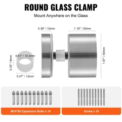 VEVOR Glass Clamp, 10 PCS Round Glass Railing Bracket for 0.31 