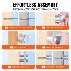 VEVOR Glass Clamp, 10 PCS Round Glass Railing Bracket for 0.31 