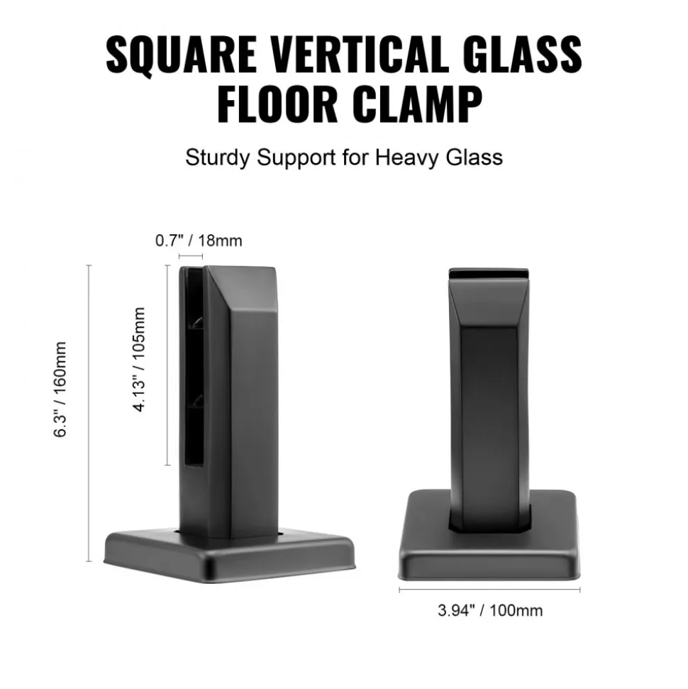 VEVOR Glass Clamp, 10 PCS Square Glass Railing Bracket for 0.31 "-0.47 " Tempered Glass, 304 Stainless Steel Glass Mounting Clamp, 0.12” Thick Glass Shelf Bracket for Balcony, Garden, Deck, Stair
