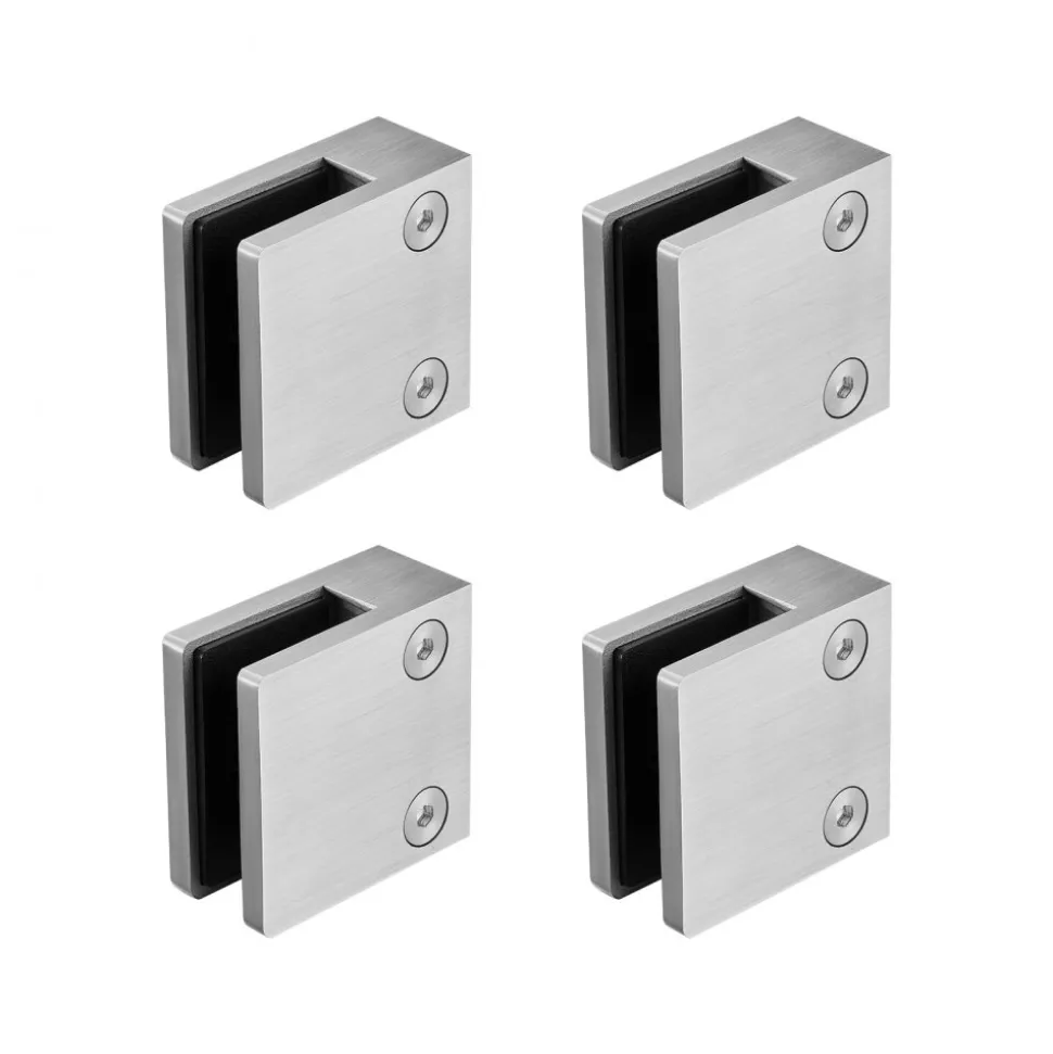 VEVOR Glass Clamp, 4 PCS Square Glass Railing Bracket for 0.31 "-0.47 " Tempered Glass, 304 Stainless Steel Glass Mounting Clamp, Glass Shelf Bracket for Balcony, Garden, Pool, Stair, Silver