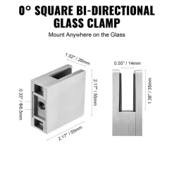 VEVOR Glass Clamp, 4 PCS Square Glass Railing Bracket for 0.31