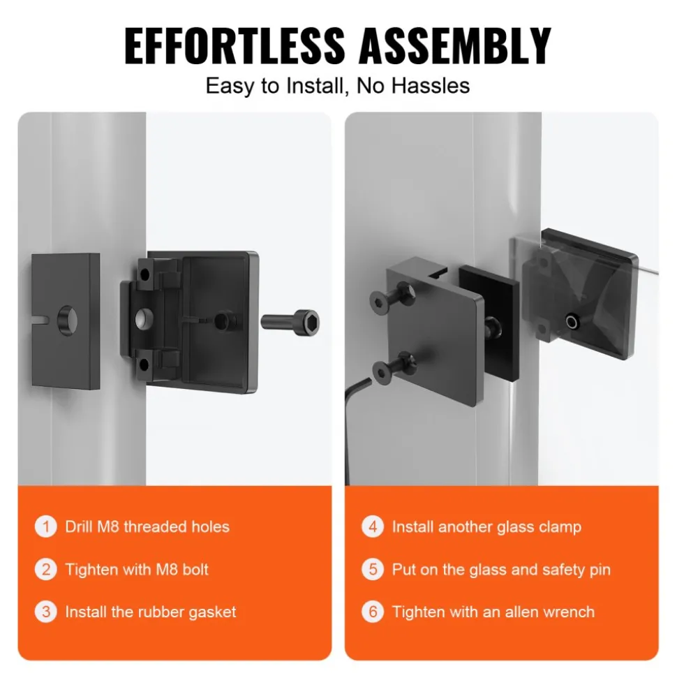 VEVOR Glass Clamp, 40 PCS Square Glass Railing Bracket for 0.31 "-0.47 " Tempered Glass, 304 Stainless Steel Glass Mounting Clamp, Glass Shelf Bracket for Balcony, Garden, Deck, Stair, Black