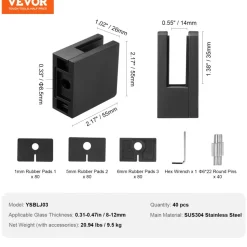 VEVOR Glass Clamp, 40 PCS Square Glass Railing Bracket for 0.31