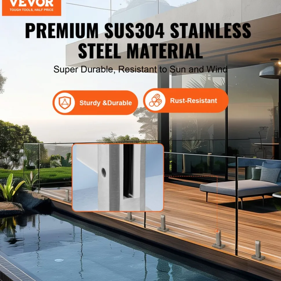 VEVOR Glass Clamp, 10 PCS Square Glass Railing Bracket for 0.31 "-0.47 " Tempered Glass, 304 Stainless Steel Glass Mounting Clamp, 0.12” Thick Glass Shelf Bracket for Balcony, Garden, Stair, Silver