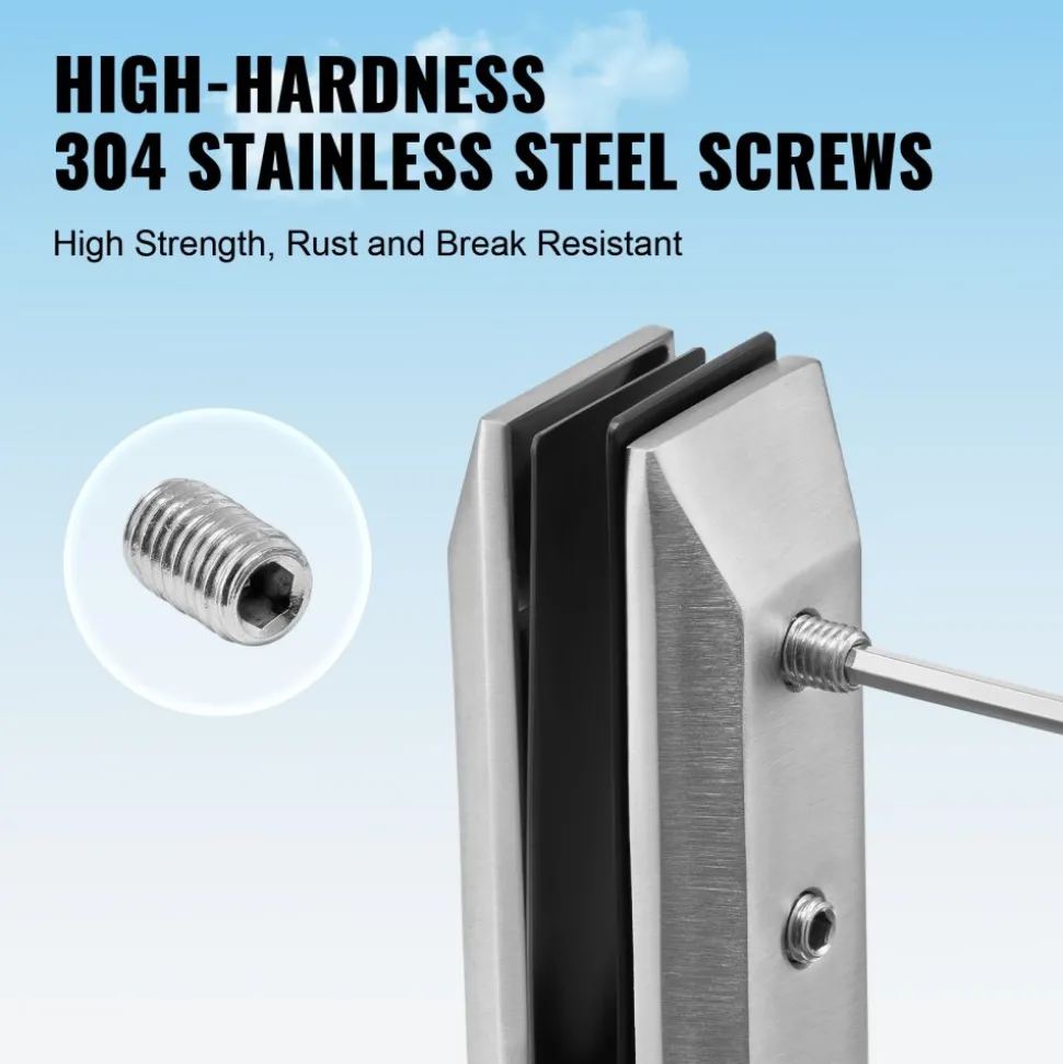 VEVOR Glass Clamp, 10 PCS Square Glass Railing Bracket for 0.31 "-0.47 " Tempered Glass, 304 Stainless Steel Glass Mounting Clamp, 0.12” Thick Glass Shelf Bracket for Balcony, Garden, Stair, Silver