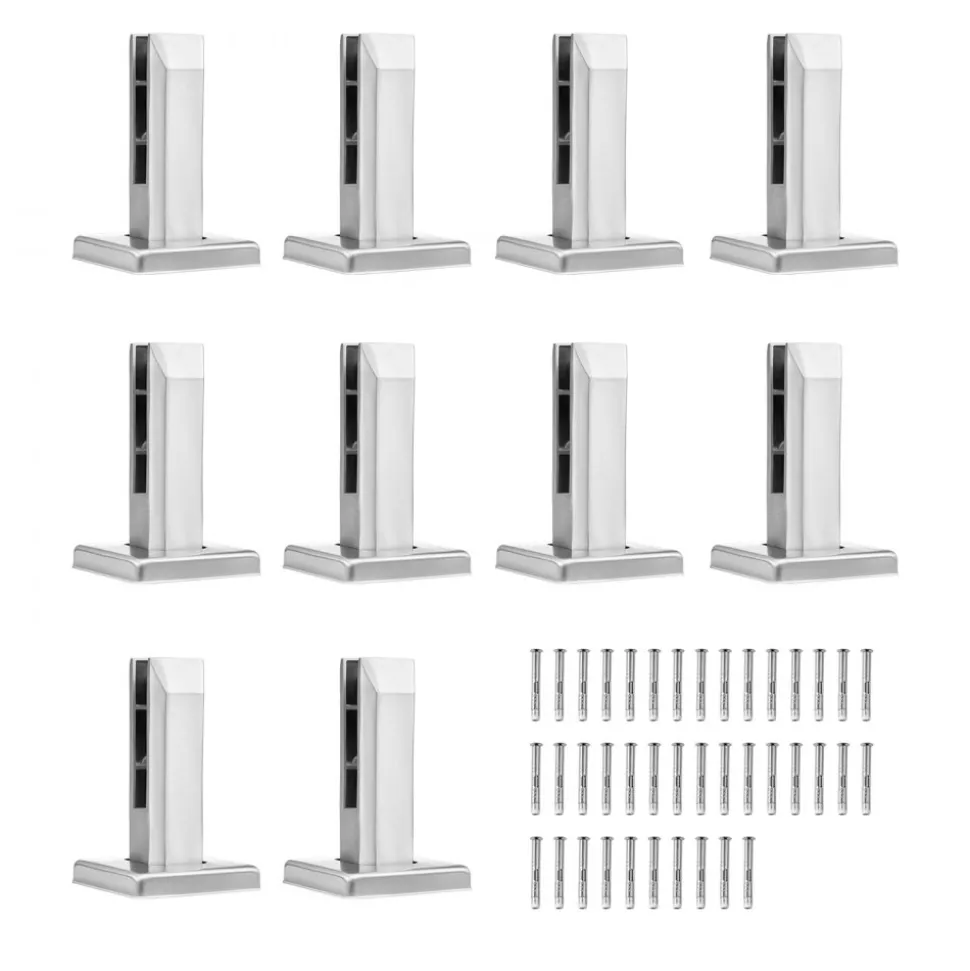 VEVOR Glass Clamp, 10 PCS Square Glass Railing Bracket for 0.31 "-0.47 " Tempered Glass, 304 Stainless Steel Glass Mounting Clamp, 0.12” Thick Glass Shelf Bracket for Balcony, Garden, Stair, Silver
