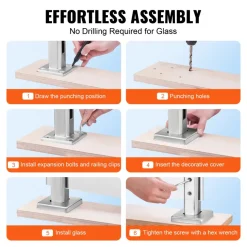 VEVOR Glass Clamp, 10 PCS Square Glass Railing Bracket for 0.31