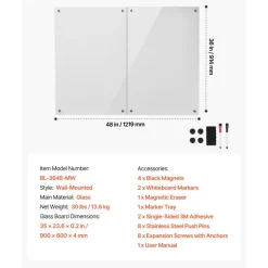 VEVOR Glass Dry Erase Board 2 Pack 35.4 x 23.6 in White Magnetic Whiteboard, Wall-Mounted, Frameless, Thick Tempered Glass, with Markers, Magnets and Eraser, for Office, School Classroom, Home Study