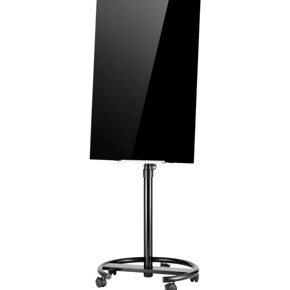 VEVOR Glass Dry Erase Board 35.4 x 23.6 in Magnetic Whiteboard Round Base, Frameless, Mobile with Stand and Wheels, Includes Markers, Magnets and Eraser, for Office, School Classroom, Home, Black