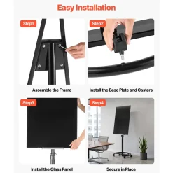 VEVOR Glass Dry Erase Board 35.4 x 23.6 in Magnetic Whiteboard Round Base, Frameless, Mobile with Stand and Wheels, Includes Markers, Magnets and Eraser, for Office, School Classroom, Home, Black
