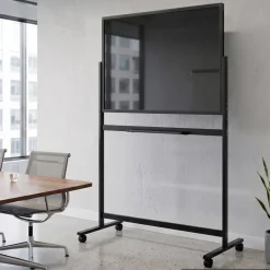 VEVOR Glass Dry Erase Board 35 x 23 in Magnetic Whiteboard with Base Black, Frameless, Mobile with Stand and Wheels, Includes Markers, Magnets and Eraser, for Office, School Classroom, and Home