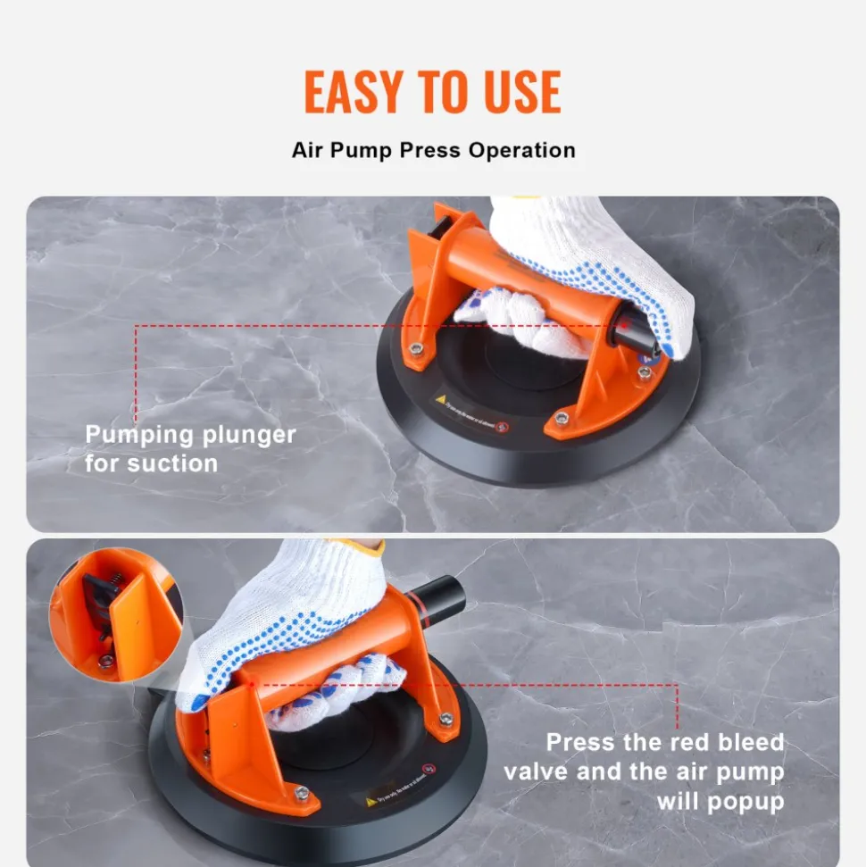 VEVOR Glass Suction Cup, 8" 615 lbs Load Capacity, Vacuum Suction Cup with ABS Handle and Carry Box, Heavy Duty Industrial Suction Cup Lifter Tool for Glass, Granite, Tile, Metal, Wood Panel Lifting