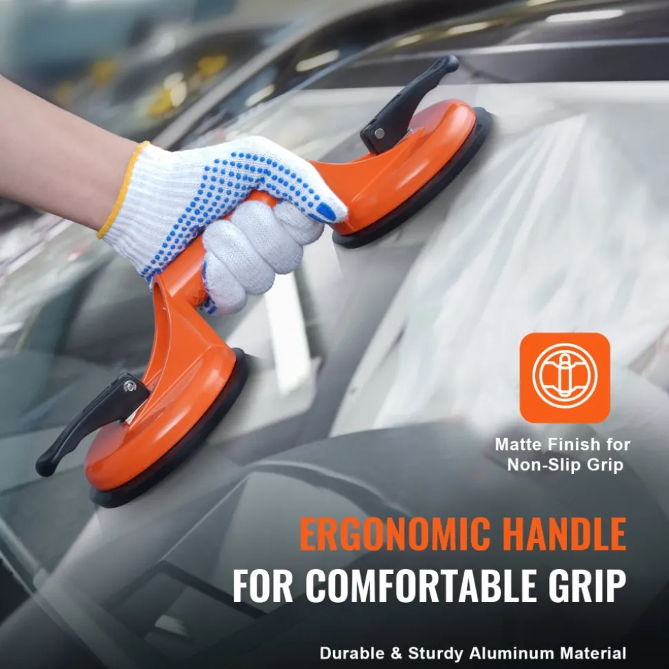 VEVOR Glass Suction Cup, 4.7" 2 Pack 330 lbs Load Capacity, Vacuum Suction Cup with Aluminum Handle, Heavy Duty Industrial Suction Cup Lifter Tool for Glass, Granite, Tile, Metal, Wood Panel Lifting