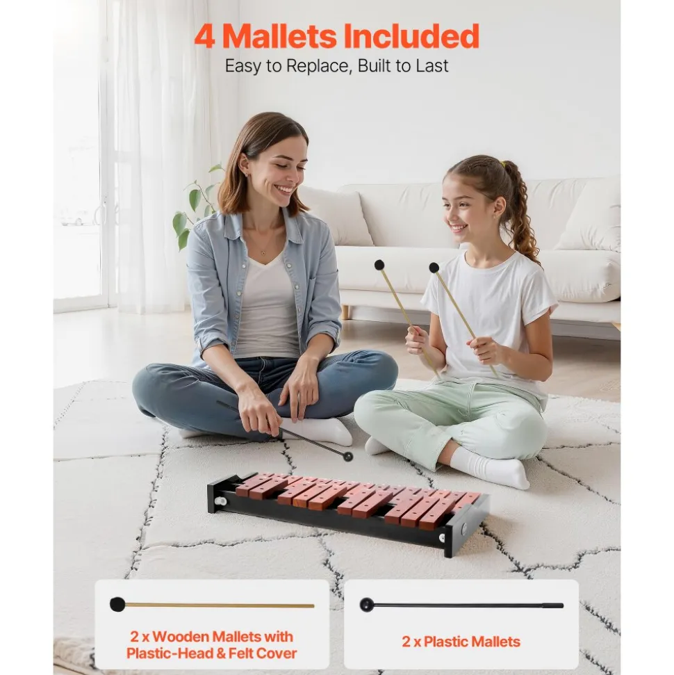 VEVOR Glockenspiel Xylophone, 25 Notes, Wooden Professional Xylophone Percussion Instrument, with 4 Mallets, Carrying Bag, Beginner Glockenspiel Musical Instrument Kit for Adults and Kids Students