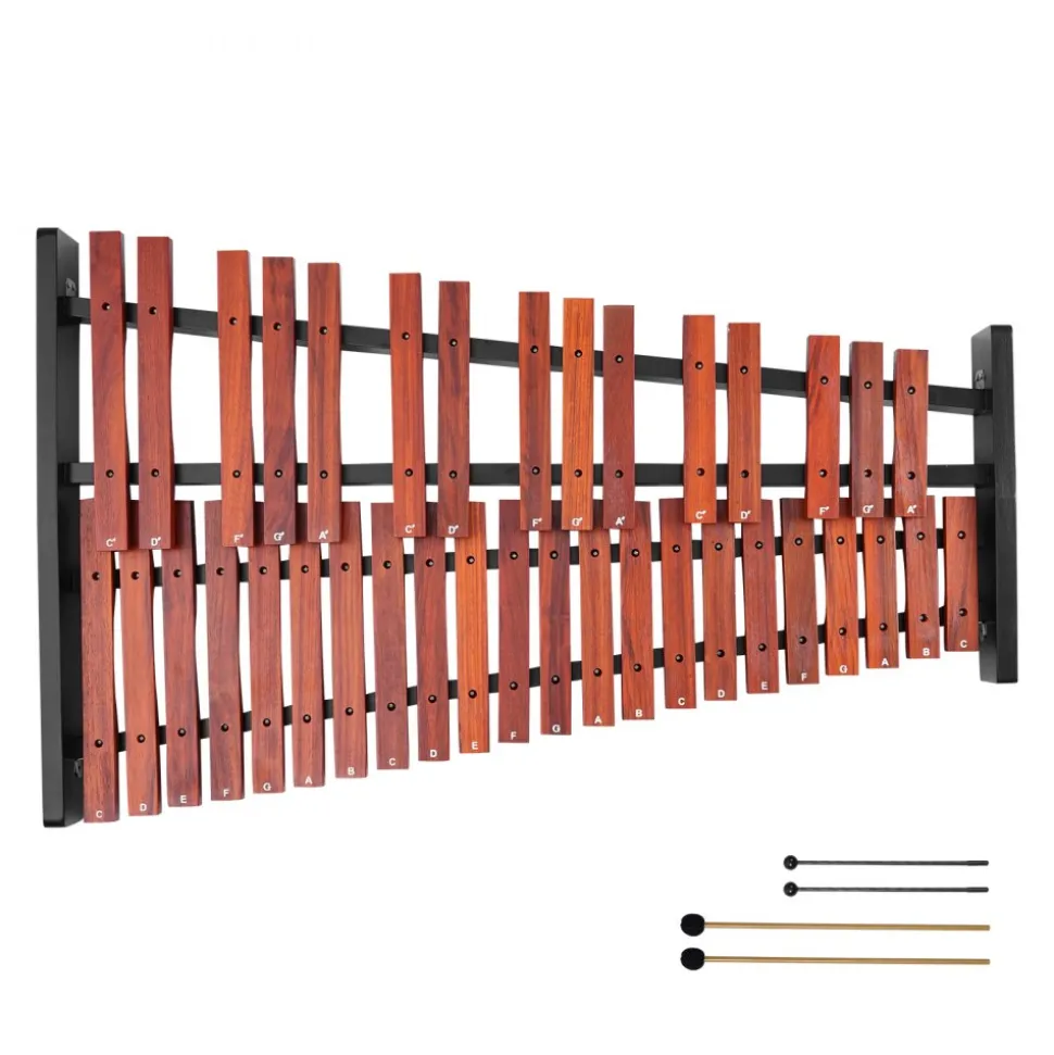 VEVOR Glockenspiel Xylophone, 37 Notes, Wooden Professional Xylophone Percussion Instrument, with Height Adjustable Stand, 4 Mallets, Carrying Bag, Beginner Musical Instrument Kit for Adults and Kids