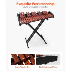 VEVOR Glockenspiel Xylophone, 32 Notes, Wooden Professional Xylophone Percussion Instrument, with Height Adjustable Stand, 4 Mallets, Carrying Bag, Beginner Musical Instrument Kit for Adults and Kids