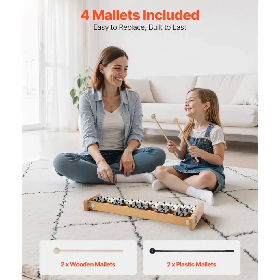 VEVOR Glockenspiel Xylophone, 27 Notes, Professional Xylophone Percussion Instrument, with Metal Keys, Includes 4 Mallets, Carrying Bag, Beginner Musical Instrument for Adults and Kids Music Teaching