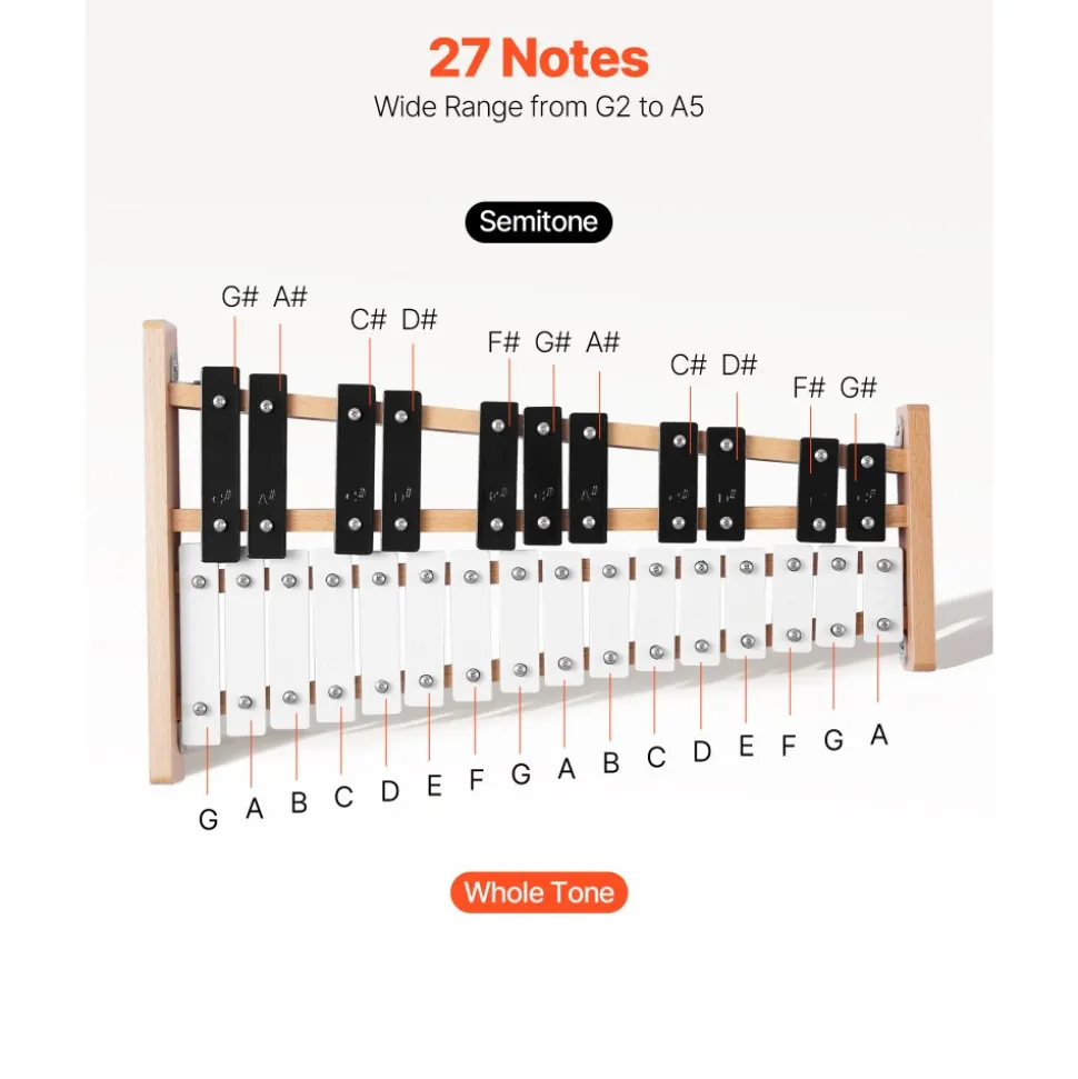 VEVOR Glockenspiel Xylophone, 27 Notes, Professional Xylophone Percussion Instrument, with Metal Keys, Includes 4 Mallets, Carrying Bag, Beginner Musical Instrument for Adults and Kids Music Teaching