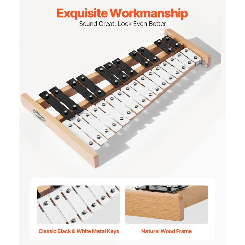 VEVOR Glockenspiel Xylophone, 27 Notes, Professional Xylophone Percussion Instrument, with Metal Keys, Includes 4 Mallets, Carrying Bag, Beginner Musical Instrument for Adults and Kids Music Teaching