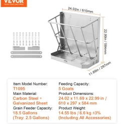 VEVOR Goat Hay Feeder, 21 Gallons Large Capacity, 2 in 1 Hay and Grain Feeder, Wall Mounted Livestock Feeder with Feed Tray, Multiple Sided Goat Hay Rack, Sturdy Steel Hay Rack for Sheep Horses