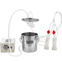 VEVOR Goat Milking Machine, 0.8 Gal / 3 L Food-Grade Stainless Steel Bucket, with 5200 mAh Rechargeable Battery, 2 Teat Cups, Cordless Portable Pulsation Vaccum Electric Milking Machine for Goats Only