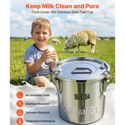 VEVOR Goat Milking Machine, 0.8 Gal / 3 L Food-Grade Stainless Steel Bucket, with 5200 mAh Rechargeable Battery, 2 Teat Cups, Cordless Portable Pulsation Vaccum Electric Milking Machine for Goats Only