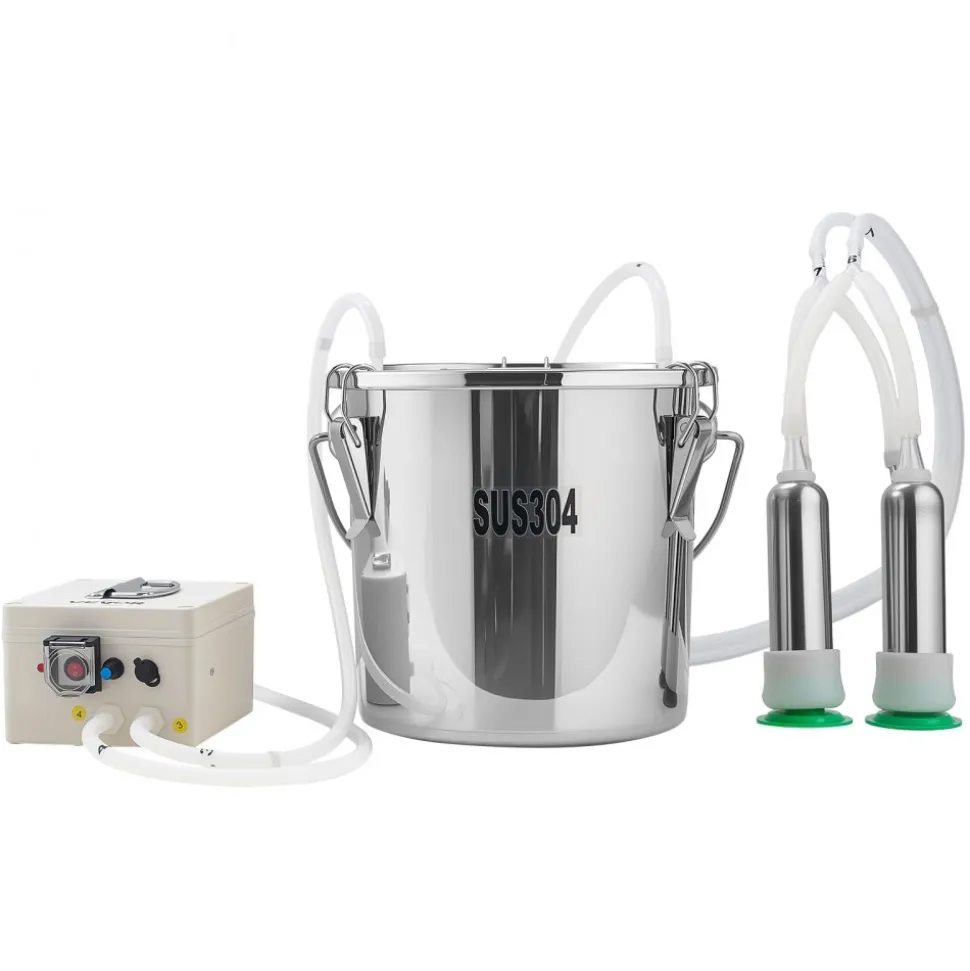 VEVOR Goat Milking Machine, 3.2 Gal / 12 L Food-Grade Stainless Steel Bucket, 4 Teat Cups for Cows and Goats, with 8000 mAh Rechargeable Battery, Electric Pulsation Milking Machine Portable Milker