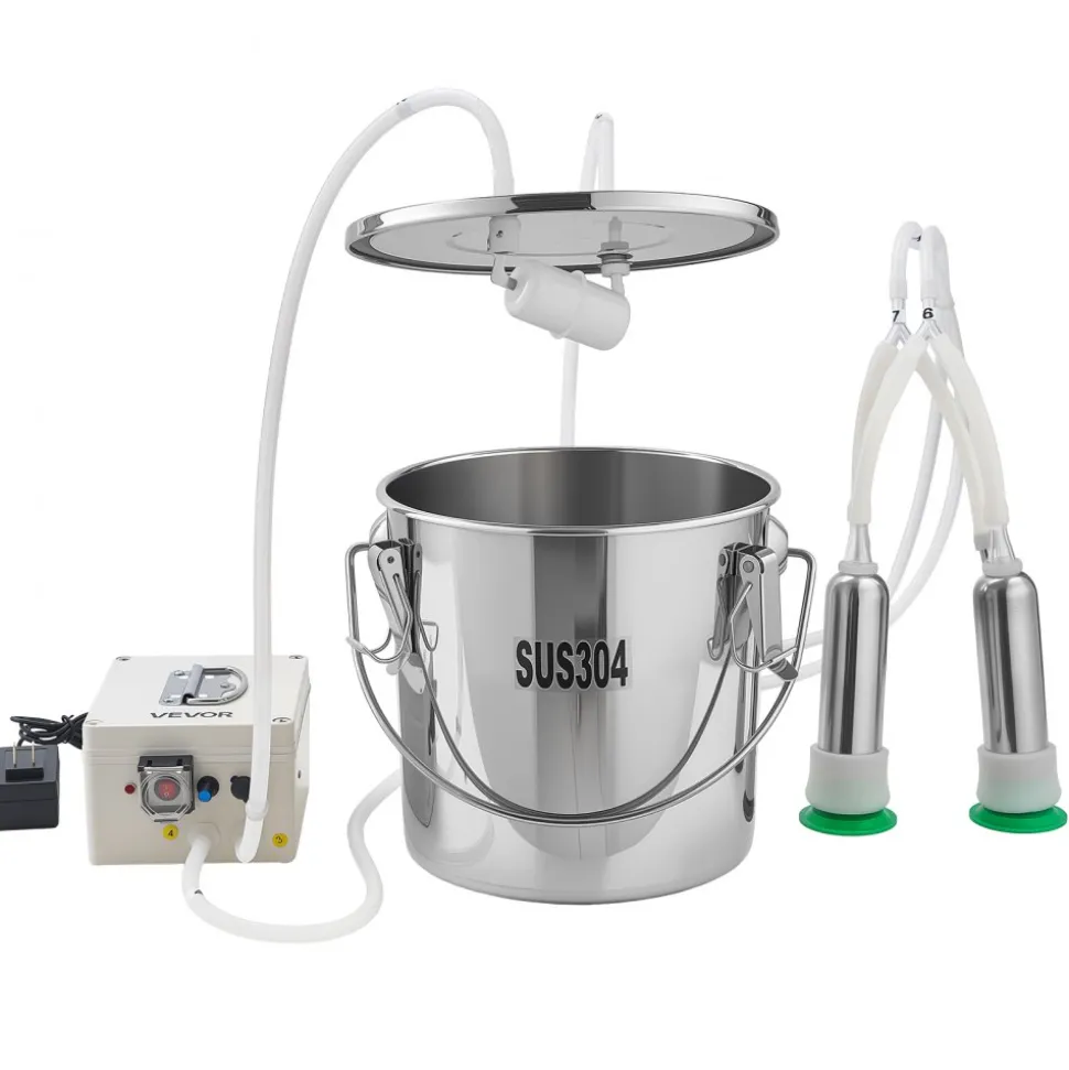 VEVOR Goat Milking Machine, 3.2 Gal / 12 L Food-Grade Stainless Steel Bucket, 4 Teat Cups for Cows and Goats, with 8000 mAh Rechargeable Battery, Electric Pulsation Milking Machine Portable Milker