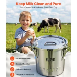 VEVOR Goat Milking Machine, 3.2 Gal / 12 L Food-Grade Stainless Steel Bucket, 4 Teat Cups for Cows and Goats, with 8000 mAh Rechargeable Battery, Electric Pulsation Milking Machine Portable Milker