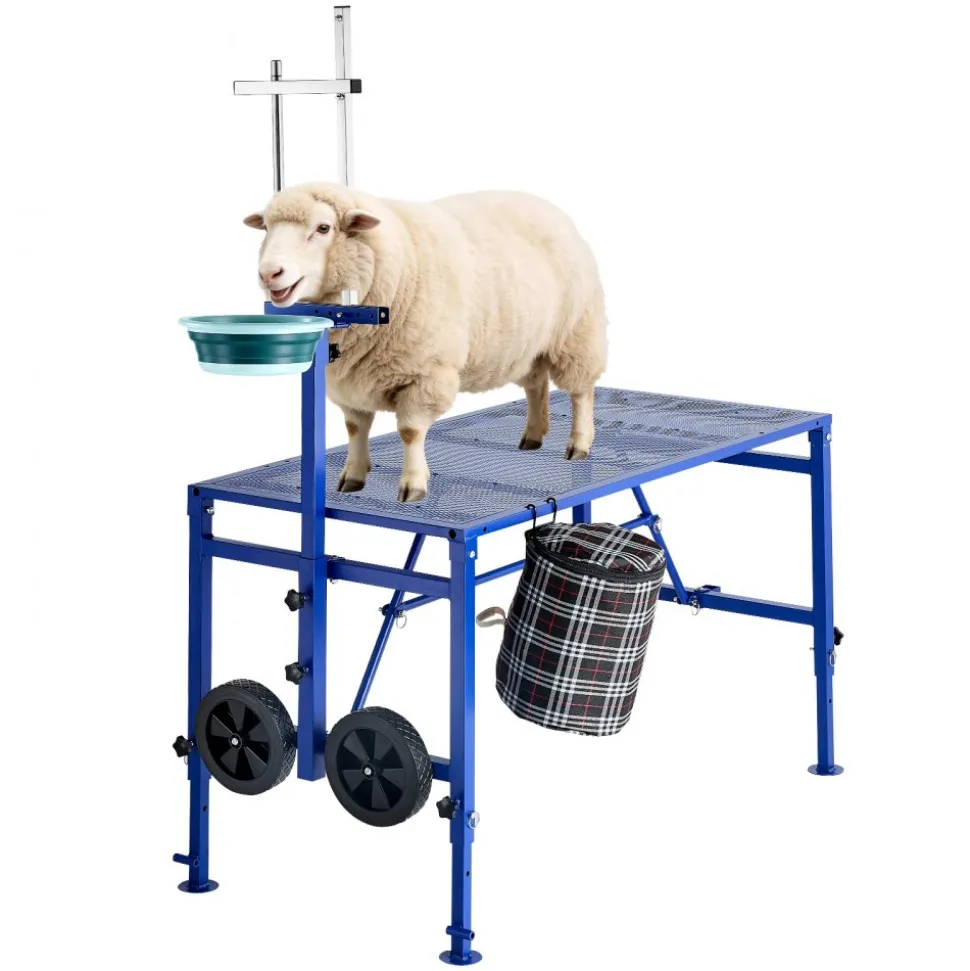 VEVOR Goat Milking Stand, 600 lbs Heavy Duty Foldable Goat Stand with Feed Bin & Wheels, Adjustable Headpiece & Tool Basket, Stanchion for Grooming & Hoof Trimming, Metal Livestock Platform for Sheep