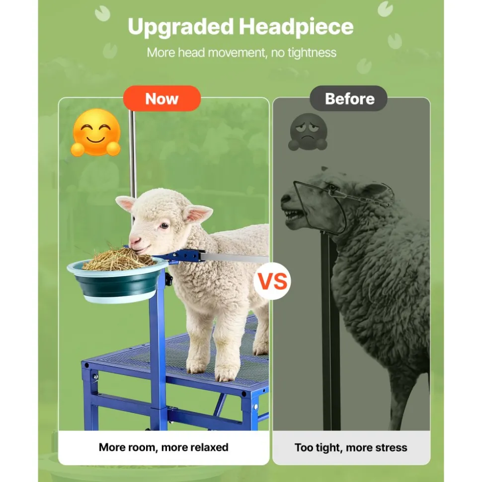 VEVOR Goat Milking Stand, 600 lbs Heavy Duty Foldable Goat Stand with Feed Bin & Wheels, Adjustable Headpiece & Tool Basket, Stanchion for Grooming & Hoof Trimming, Metal Livestock Platform for Sheep
