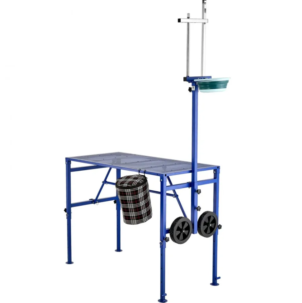 VEVOR Goat Milking Stand, 600 lbs Heavy Duty Foldable Goat Stand with Feed Bin & Wheels, Adjustable Headpiece & Tool Basket, Stanchion for Grooming & Hoof Trimming, Metal Livestock Platform for Sheep