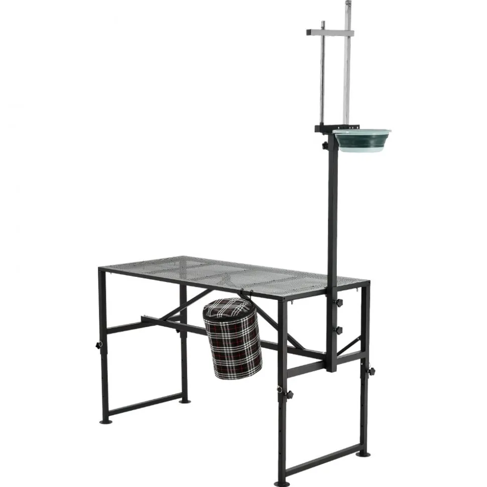 VEVOR Goat Milking Stand, 600 lbs Heavy Duty Goat Stand with Feed Bin, Adjustable Headpiece & Tool Basket, Stanchion for Grooming & Hoof Trimming, Metal Livestock Platform for Sheep, 51" x 23", Black