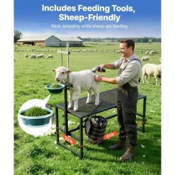 VEVOR Goat Milking Stand, 600 lbs Heavy Duty Goat Stand with Feed Bin, Adjustable Headpiece & Tool Basket, Stanchion for Grooming & Hoof Trimming, Metal Livestock Platform for Sheep, 51