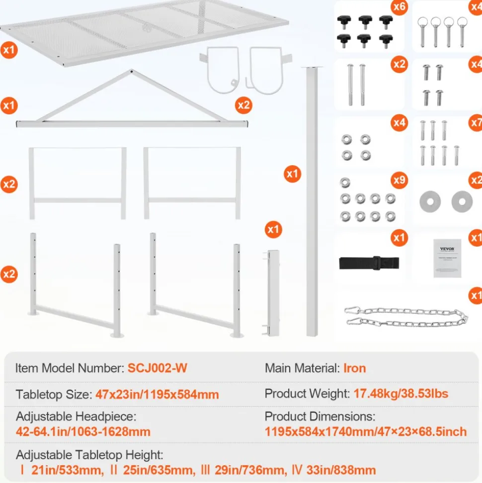 VEVOR Goat & Sheep Stand, 47x23 inch Livestock Stand, Metal Livestock Milking and Shearing Stand 21" to 33" Adjustable Height, with Headpiece and Nose Loop, 500lbs Loading Weight, White