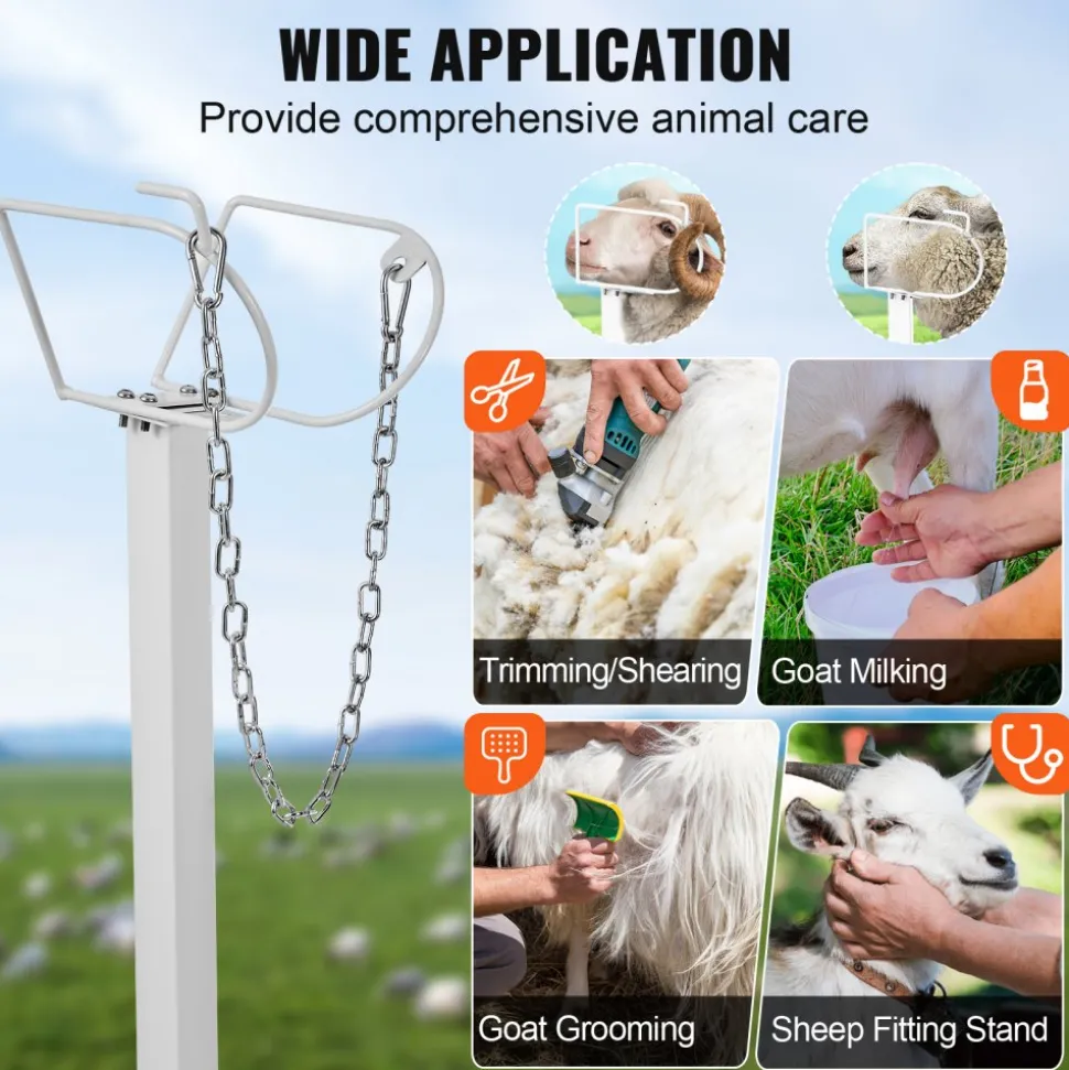 VEVOR Goat & Sheep Stand, 47x23 inch Livestock Stand, Metal Livestock Milking and Shearing Stand 21" to 33" Adjustable Height, with Headpiece and Nose Loop, 500lbs Loading Weight, White